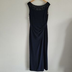 Lauran ralph lauren navy blue sleeveless long evening gown